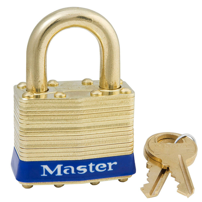 Master Lock 2B Laminated Brass Padlock with Brass Shackle 1-3/4in (44mm) wide-Master Lock-Master Keyed-15/16in-2MKB-LockPeople.com