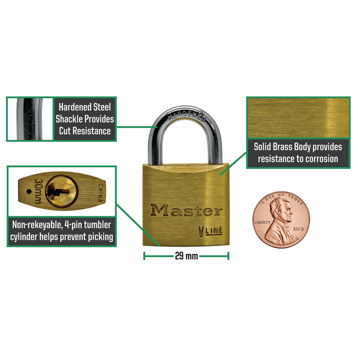 Master Lock 4130 V-Line Brass Padlock 1-1/8in (29mm) Wide-Keyed-Master Lock-LockPeople.com