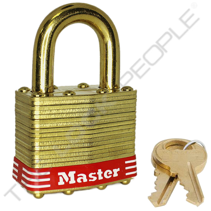 Master Lock 2B Laminated Brass Padlock with Brass Shackle 1-3/4in (44mm) wide-Master Lock-Master Keyed-15/16in-2MKBRED-LockPeople.com