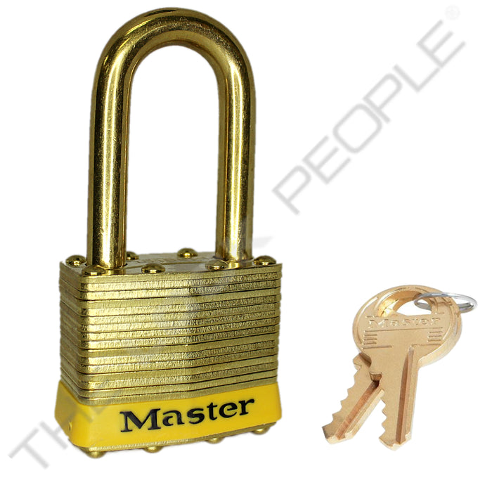 Master Lock 2B Laminated Brass Padlock with Brass Shackle 1-3/4in (44mm) wide-Master Lock-Keyed Different-1-1/2in-2BLFYLW-LockPeople.com
