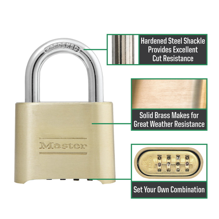 Master Lock 175LH 2 in (51mm) Wide Resettable Combination Brass Padlock with 2-1/4in (57mm) Shackle-Combination-Master Lock-175LH-LockPeople.com