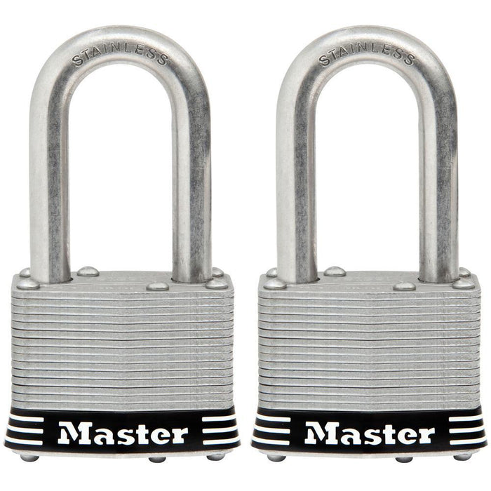 Master Lock 1SST 1-3/4in (44mm) Wide Laminated Stainless Steel Padlock with 1-1/2in (38mm) Shackle; 2 pack-Keyed-Master Lock-1SSTLF-LockPeople.com