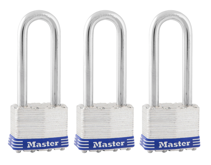 Master Lock 1TRI 1-3/4in (44mm) Wide Laminated Steel Padlock with 2-1/2in (64mm) Shackle; 3 Pack