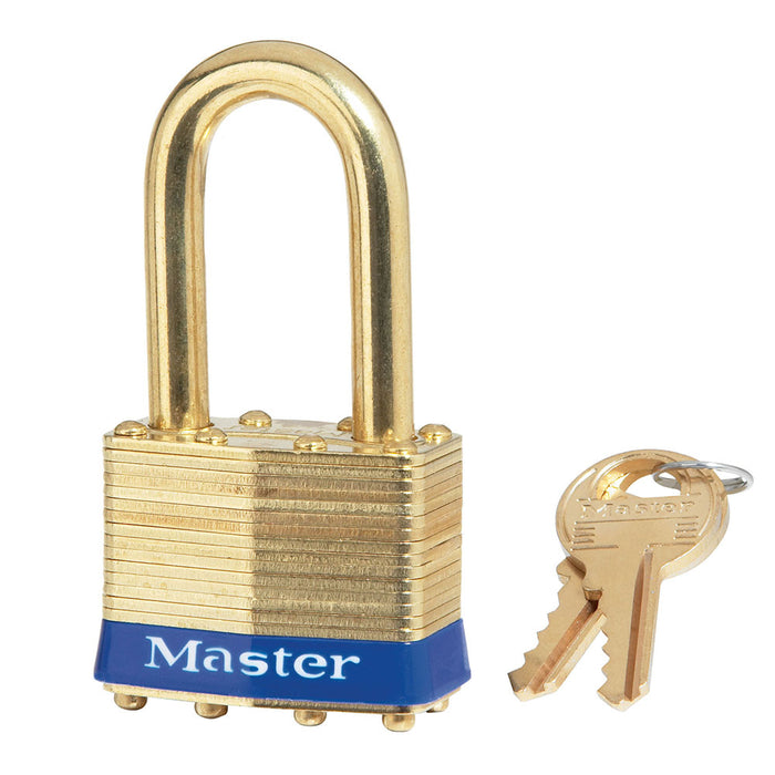 Master Lock 2B Laminated Brass Padlock with Brass Shackle 1-3/4in (44mm) wide-Master Lock-Keyed Different-1-1/2in-2BLF-LockPeople.com