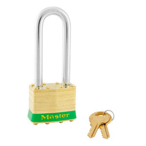 Master Lock 2 Laminated Brass Padlock 1-3/4in (44mm) wide-Keyed-Master Lock-Keyed Alike-2-1/2in-2KALJGRN-LockPeople.com