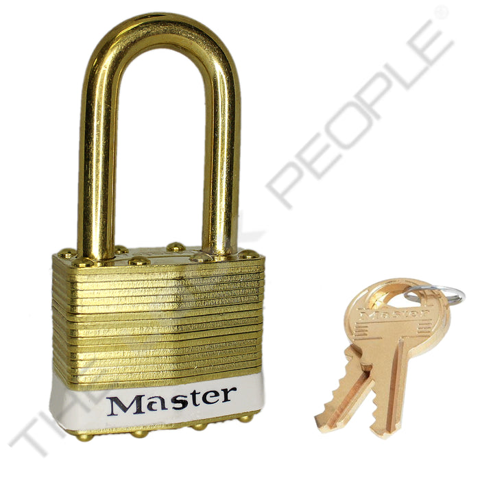 Master Lock 2B Laminated Brass Padlock with Brass Shackle 1-3/4in (44mm) wide-Master Lock-Master Keyed-1-1/2in-2MKBLFWHT-LockPeople.com