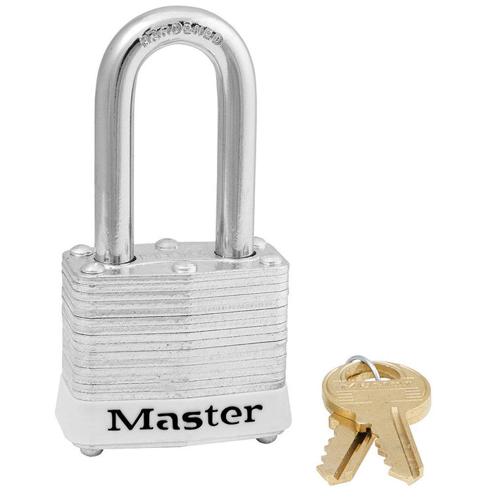 Master Lock 3 Laminated Steel Padlock 1-9/16in (40mm) Wide-Keyed-Master Lock-White-Keyed Alike-3KALFWHT-MasterLocks.com