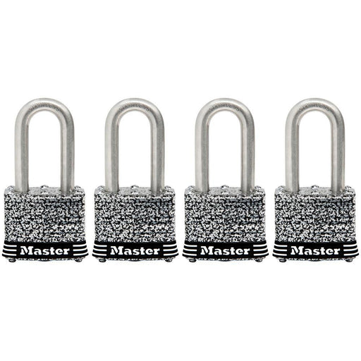 Master Lock 3SSQ 1-9/16in (40mm) Wide Laminated Stainless Steel Padlock with 1-1/2in (38mm) Shackle; 4 Pack-Keyed-Master Lock-3SSQLF-LockPeople.com