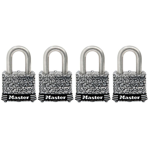 Master Lock 3SSQ Laminated Stainless Steel Padlock; 4 Pack 1-9/16in (40mm) Wide-Keyed-Master Lock-3SSQ-LockPeople.com