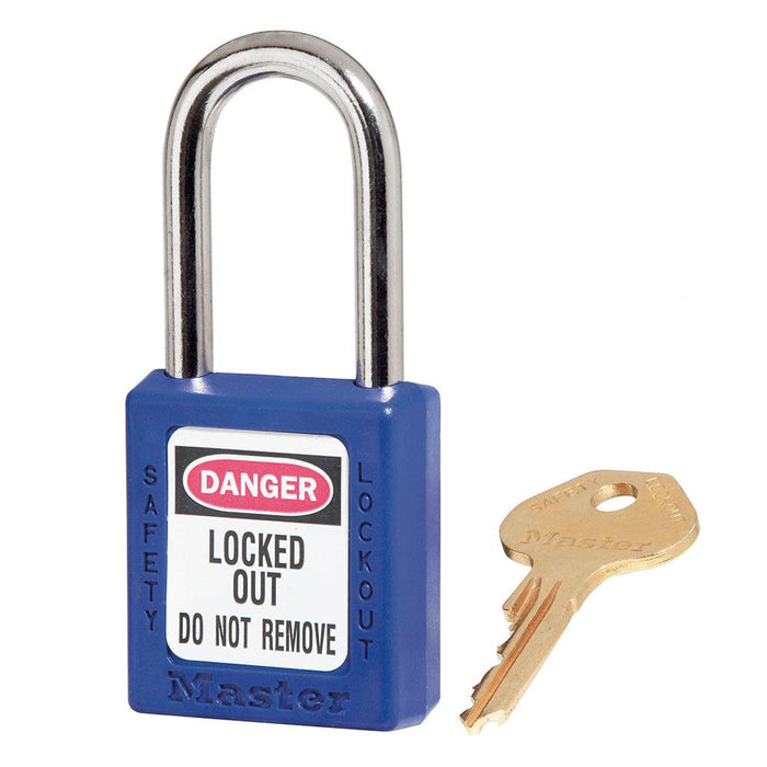 Master Lock 410 Zenex™ Thermoplastic Safety Padlock, 1-1/2in (38mm) Wide with 1-1/2in (38mm) Tall Shackle-Keyed-Master Lock-Master Keyed-1-1/2in-410MKBLU-MasterLocks.com