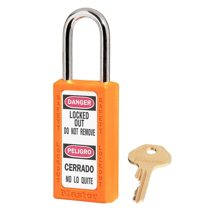 Master Lock 411 Zenex™ Thermoplastic Safety Padlock, 1-1/2in (38mm) Wide with 1-1/2in (38mm) Tall Shackle-Keyed-Master Lock-Orange-Keyed Alike-411KAORJ-LockPeople.com