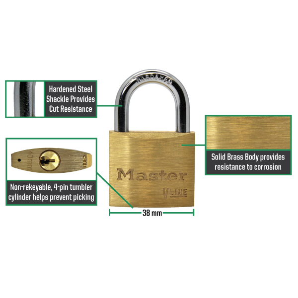 Master Lock 4140 V-Line Brass Padlock 1-1/2in (38mm) Wide-Keyed-Master Lock-LockPeople.com