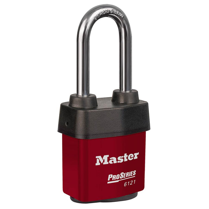 Master Lock 6121 ProSeries® Weather Tough® Laminated Steel Rekeyable Padlock 2-1/8in (54mm) Wide-Keyed-Master Lock-Red-Keyed Alike-6121KALJRED-LockPeople.com