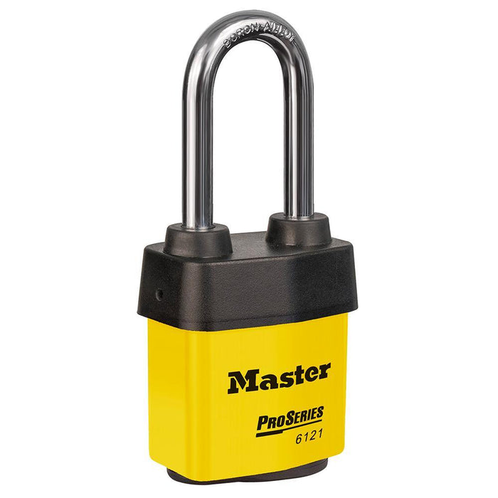 Master Lock 6121 ProSeries® Weather Tough® Laminated Steel Rekeyable Padlock 2-1/8in (54mm) Wide-Keyed-Master Lock-Yellow-Keyed Alike-6121KALJYLW-LockPeople.com