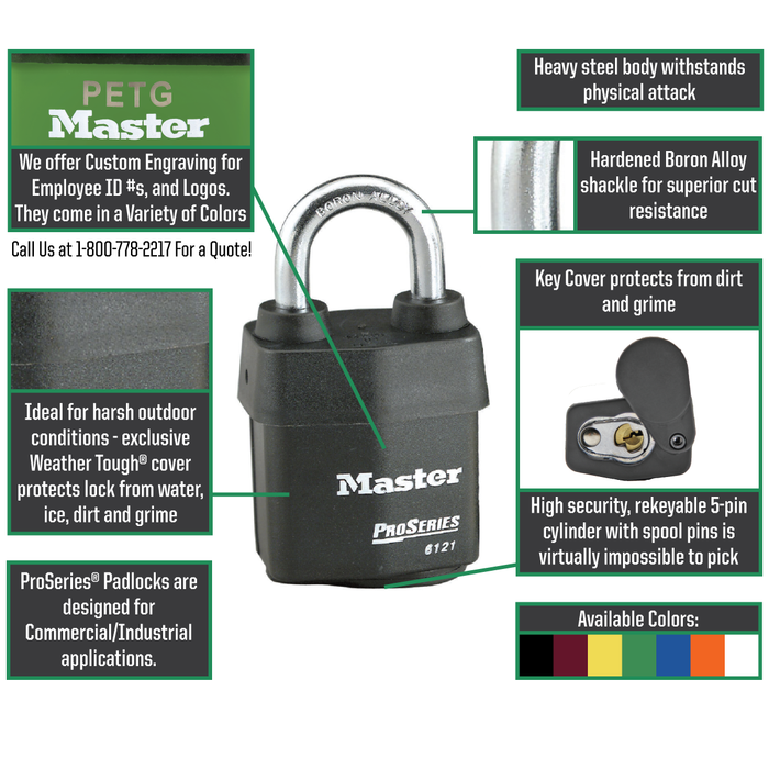 Master Lock 6121 ProSeries® Weather Tough® Laminated Steel Rekeyable Padlock 2-1/8in (54mm) Wide-Keyed-Master Lock-LockPeople.com