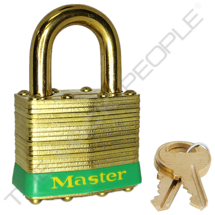 Master Lock 2B Laminated Brass Padlock with Brass Shackle 1-3/4in (44mm) wide-Master Lock-Keyed Different-15/16in-2BGRN-LockPeople.com