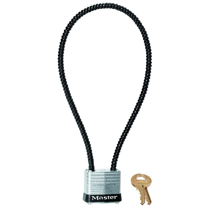 Master Lock 107DSPT 14in (35cm) Long x .22in Diameter (5.6mm) Braided Steel Cable Gun Lock with 1-1/8in (29 mm) Wide Laminated Steel Padlock; Keyed Different-Keyed-Master Lock-107DSPT-LockPeople.com