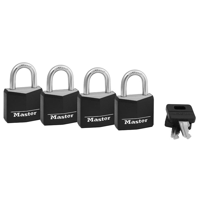 Master Lock 131Q Covered Solid Body Padlock; 4 Pack 1-3/16in (30mm) Wide-Keyed-Master Lock-131Q-LockPeople.com