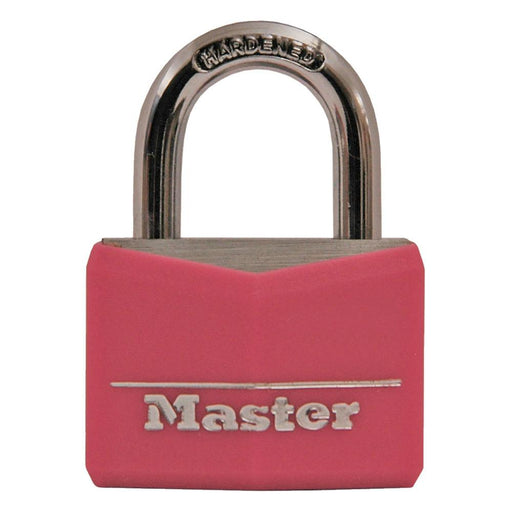 Master Lock 146D Covered Solid Body Padlock; Pink 1-9/16in (40mm) Wide-Keyed-Master Lock-146D-LockPeople.com