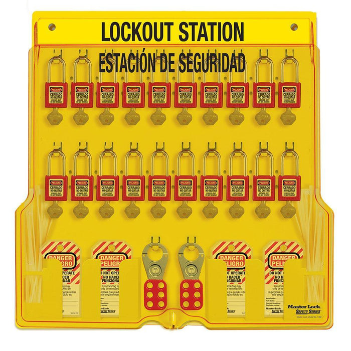 Master Lock 1484BP410ES 20-Lock Padlock Station, English/Spanish, Zenex™ Thermoplastic Padlocks-Keyed-Master Lock-1484BP410ES-LockPeople.com