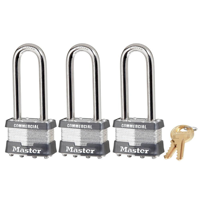Master Lock 1TRILJCOM 1-3/4in (44mm) Wide Laminated Steel Padlock with 2-1/2in (64mm) Shackle, 3-Pack-Keyed-Master Lock-1TRILJCOM-LockPeople.com
