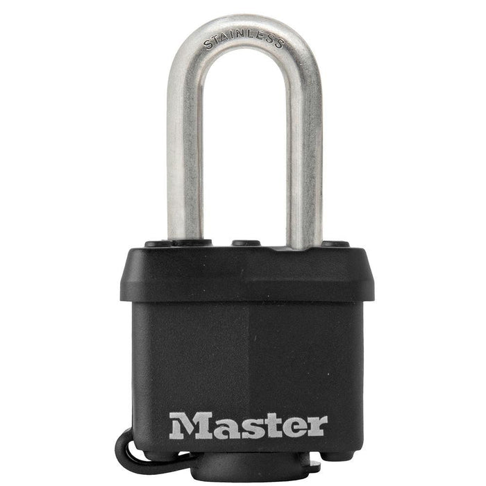 Master Lock 311SSKAD 1-9/16in (40mm) Wide Covered Stainless Steel Padlock with 1-1/2in (38mm) Shackle; Black-Keyed-Master Lock-311SSKADLF-LockPeople.com