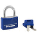 Master Lock 142DCM Covered Solid Body Padlock; Blue 1-9/16in (40mm) Wide-Keyed-Master Lock-142DCM-LockPeople.com