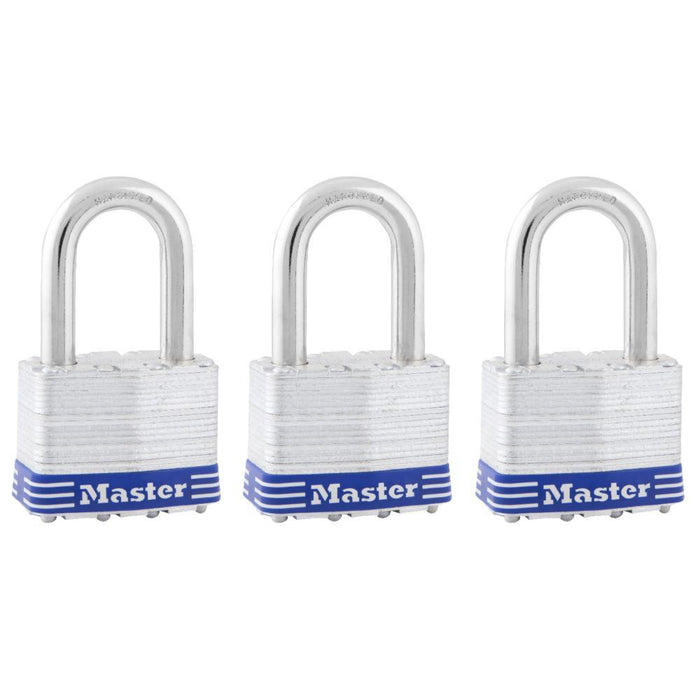 Master Lock 5TRILFPF 2in (51mm) Wide Laminated Steel Padlock with 1-1/2in (38mm) Shackle; 3 Pack-Keyed-Master Lock-5TRILFPF-LockPeople.com