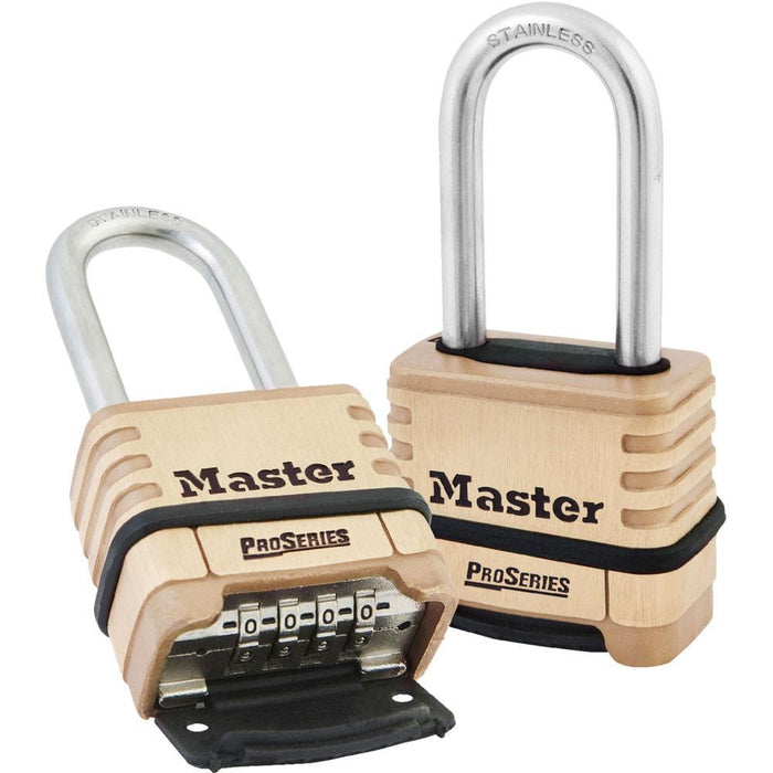 Master Lock 1175 2-1/4in (57mm) Wide ProSeries® Brass Resettable Combination Padlock with 2-1/16in (53mm) Round Shackle-Combination-Master Lock-1175LHSS-LockPeople.com