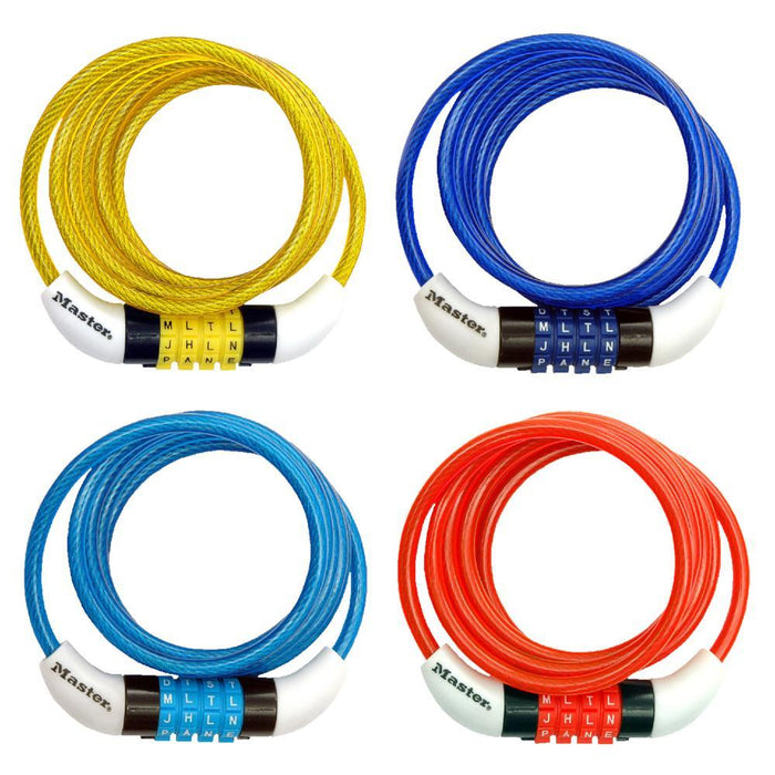 Master Lock 8152DASTWD 5ft (1.5m) x Diameter Standard Combination Cable Lock; Assorted Colors 1/4in (6mm) Wide-Combination-Master Lock-8152DASTWD-LockPeople.com
