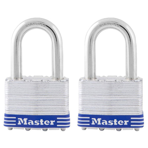 Master Lock 5T 2in (51mm) wide laminated steel padlock, 1-1/2in (38mm) shackle, 2-pack-Keyed-Master Lock-5TLF-LockPeople.com