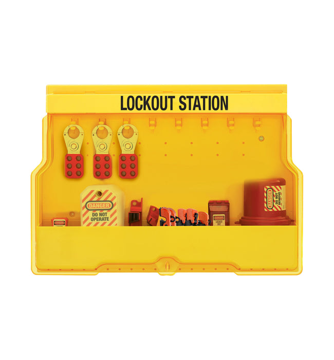 Master Lock S1850EPRE Lockout Station with Premier Electrical Device Assortment. Locks not Included.
