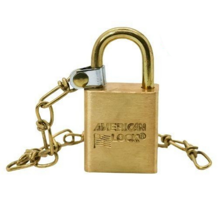 American Lock ASL40N Solid Brass BumpStop® Non-Rekeyable Government Padlock 1-1/2in (38mm) Wide with Brass Shackle & Brass Chain