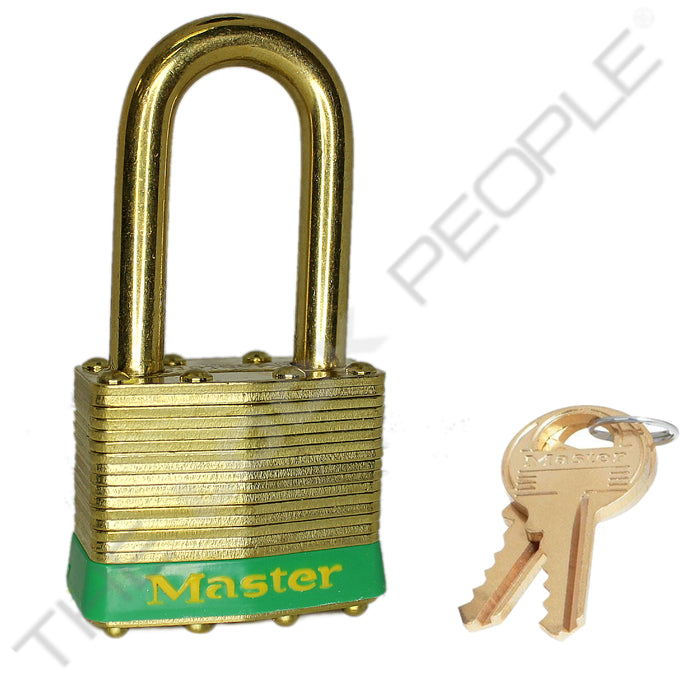 Master Lock 2B Laminated Brass Padlock with Brass Shackle 1-3/4in (44mm) wide-Master Lock-Keyed Alike-1-1/2in-2KABLFGRN-LockPeople.com